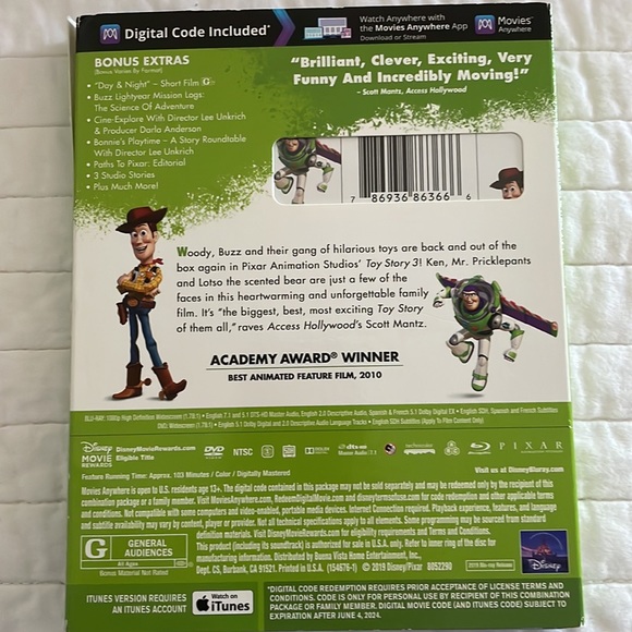 Disney Pixar Toy Story 3 Blu-Ray+DVD+ digital code - Picture 2 of 2